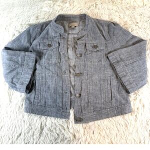 LOFT XS Gray‎ Cropped Denim Jacket Linen Cotton Lightweight Casual Preppy Beach